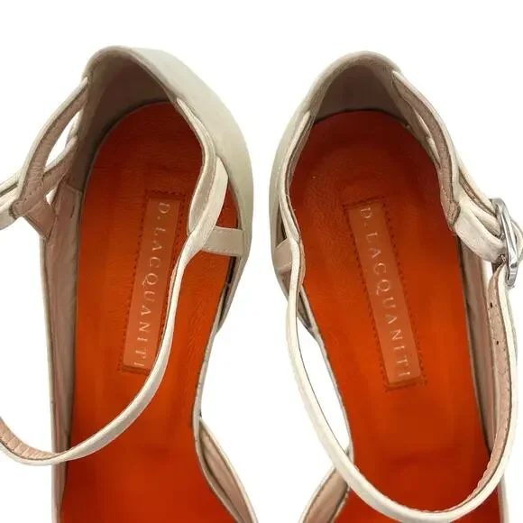 D. Lacquaniti white Satin d'Orsay Mary Jane heels Sz 37 Bridal Luxury Designer - Picture 3 of 11